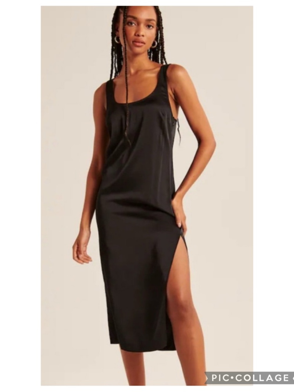 EUC Abercrombie & Fitch Black Scoop Neck Satin Slip Midi Dress (Altered)